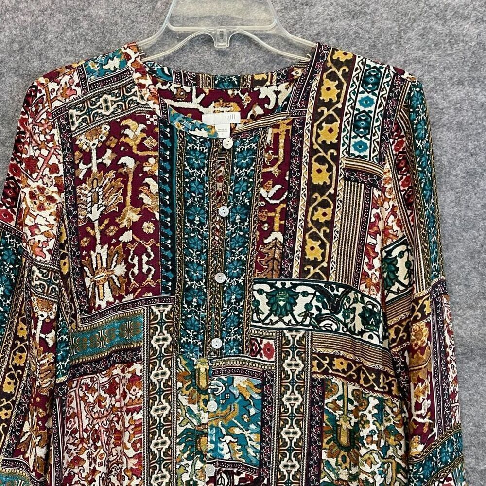 J. JILL Boho Tunic Small Multicolor Patchwork Boho Eclectic Button Front Top EUC - Picture 4 of 16
